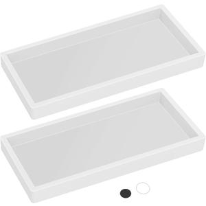 Silicone Countertop Tray  2 Piece Small Bathroom Vanity Organizer for Soap Dispenser, Lotion Bottles, Perfume, Candles, Keys  Shatterproof Sink Tray (2 Piece - Small (7.8" x 3.9" x 0.8"), White)