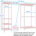 Ulif E10 Clothes RackWith Stretchable Hanger RodFreestanding Clothing Racks for Hanging ClothesAdjustable Closet Organizer SystemPortable Garment Rack 73-97"W x 15" D x 72" HMax Load 800LBSPink