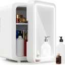 Easy-Take Skincare Fridge - Mini Fridge with Dimmable LED Mirror (4 Liter/6 Can), Cooler and Warmer, for Skincare and Food, Mini Fridge for Bedroom, Office and Car, White