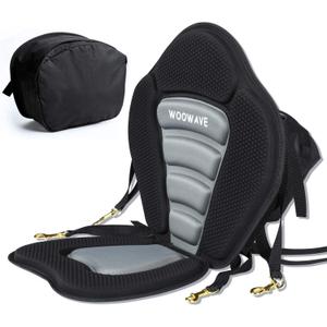 WOOWAVE Kayak Seat Padded Deluxe Paddleboard Seat Adjustable Boat Seat Cushioned Fishing Seat High Back Comfortable Backrest Support for Universal Sit (1 Pack Black/Gray)