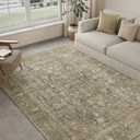 Brown Area Rug 6x9 Machine Washable Vintage Living Room Distressed Non Slip Carpet Traditional Indoor Bedroom Retro Floral Accent Throw Large Rug for Office Kitchen Dining Room