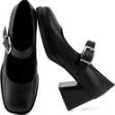 Mary Jane Heels for Women, Square Toe Pumps, Buckle Strap, Chunky Heel, 