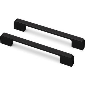 Rergy Cabinet Pulls Kitchen Handles for Cabinets, 10Pack Black 6-1/4inch Hole Center, Square Drawer Hardware Zinc Alloy Dresser Handle for Cupboard
