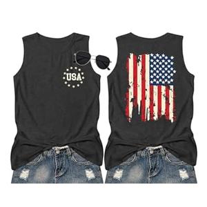 American Flag Tank Tops Women Patriotic Shirt USA Flag Stars Stripes Print Sleeveless T-Shirt 4th of July Tee Tops M