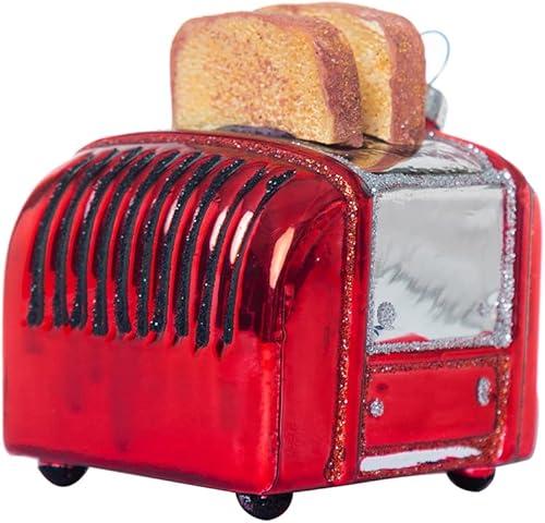 2 Sets Hand Blown Glass Toaster Ornament for Christmas Tree Decorations, Hand Painted Glass Toaster Christmas Ornament