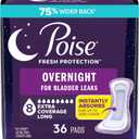 Poise Overnight Incontinence & Postpartum Pads for Bladder Leaks, 8 Drop Extra Coverage, 36 Count (Long)