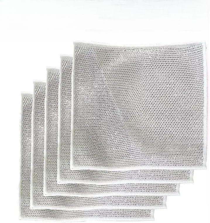 Multipurpose Wire Dishwashing Rags for Wet and Dry,Multi-Use Kitchen Scrubbers,Non Scratch,No Odor, Reusable for Cookware,Dishwashing Cloth for Home Kitchen ,Cooktop,Sinks, Dishes,Stove Top (5pcs)