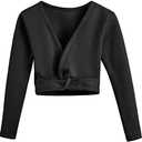 DANSHOW Girls Ballet Wrap Tops Kids Long Sleeve Dance Sweater,Velvet Inner 11-12Y