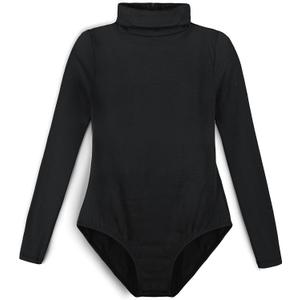 Girls' Team Basic Turtleneck Long Sleeve Leotard with Durable Snaps, Front Lining, Zipper Back (10-12 Years, Black)