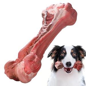 ALLPAWZLOVE Indestructible Realistic Tough Dog Chew Toy – Natural Rubber Beef Flavor – Bone for Aggressive Chewers Long-Lasting, Teeth Cleaning, Safe & Non-Toxic (Large)