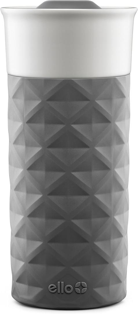 Ello Ogden 16oz Ceramic Travel Mug with Splash-Resistant Slider Lid and Protective Silicone Sleeve, Perfect for Coffee or Tea, BPA-Free, Gift for Holiday Him Her Mother's Day, Dishwasher Safe (Gray)