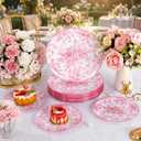 60PCS Pink Plastic Plates - Elegant Pink Floral Plate - Heavy Duty Flower Plate Disposable Include 30 Dinner & 30 Dessert Plates for Bridal Shower Wedding Spring Party