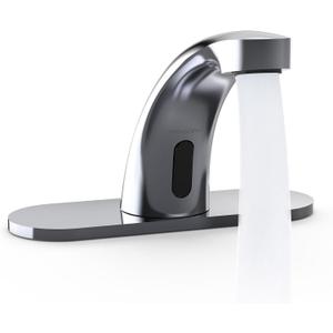 PRIMSOPH Automatic Motion Sensor Hands Free Electronic Infrared Smart Commercial Touchless Bathroom Sink Faucet with Cover Plate Temperature Mixer Battery or Plug-in Powered Chrome