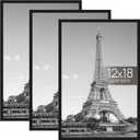 Upsimples 12x18 Picture Frame Black 3 Pack, Scratch-Proof Poster Frames 12 x 18 for Photo Gallery - Slide-In Strips, Horizontal or Vertical Wall Mounting