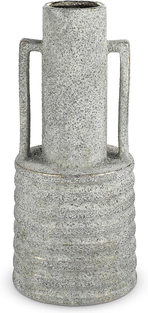 Hollyone Large Vintage Ceramic Vase with 2 Handles, 15.6" Tall Gold-Toned Antique Rustic Decorative Floral Grey Vases for Flowers Home Table Centerpiece Shelf Living Room Entryway Farmhouse Decor