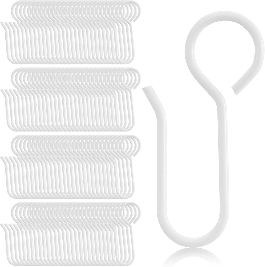 Jetec 120 Pcs Metal Curtain Track Hooks S Shaped Small Curtain Metal Drape Wire Hooks for Ceiling Drape Track (White)