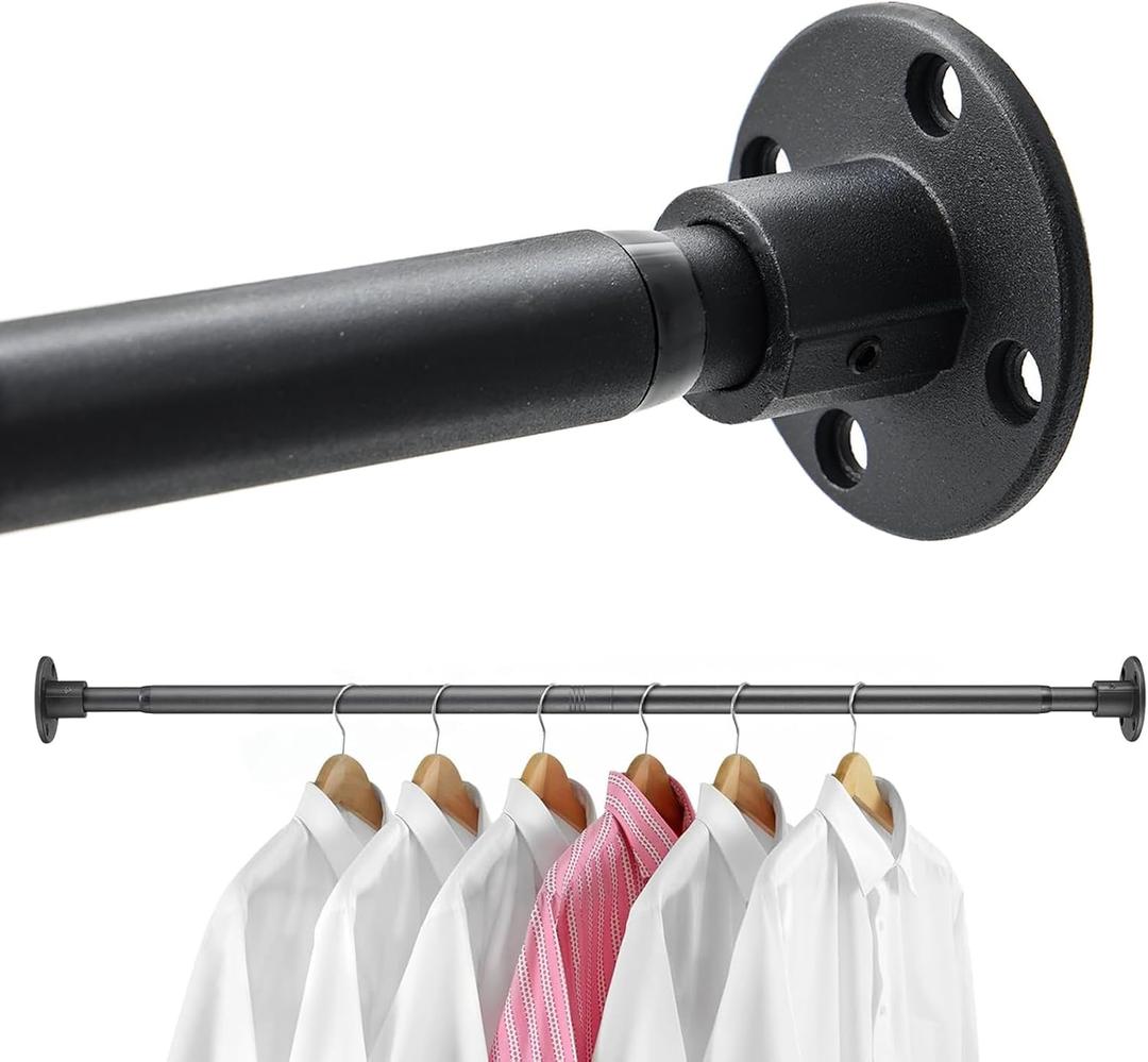 Closet Clothes Hanging Rod, 15-25 inch Adjustable Size, Screw Fixing Connection, for Closet Wardrobes Laundry RV, Black
