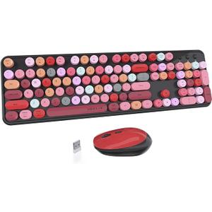 UBOTIE Colorful Computer Wireless Keyboard Mouse Combos, Typewriter Flexible Keys Office FullSized Keyboard, 2.4GHz DropoutFree Connection and Optical Mouse (BlackColorful)