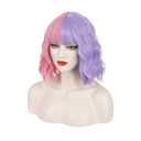 PATTNIUM Pink Purple Wig Short Curly Half Pink Half Purple Wig with Bangs Split Two Color Wigs for Women Girls Heat Resistant Synthetic Hair Cosplay Costume Wigs (Pink and Purple), Size S
