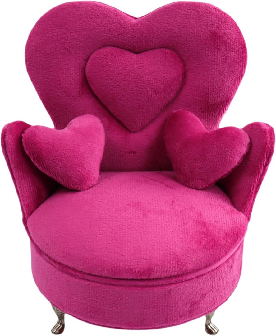 CONCISE Adult Dollhouse Furniture 1/6 1/12 Scale Miniature Velvet Sofa Hidden Jewelry Box for Women 14+ Collectors Ring Earring Necklace Bracelet Trinket Keepsake Storage Diorama Model Kit Display (M Pink Chair)