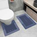 Schweek 2Pcs Absorbent Bath Mat Rug Sets, Non-Slip Quick Dry Toilet Mat U Shaped Rubber Backed Bath Mat Rug for Tub, Shower and Bath Room, Blue (19.7"x31.5"+19.7"x23.6")