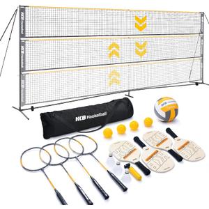 Haokelball Badminton Volleyball Pickleball Net Set, 22FT Portable All-in-One Nets System for Outdoor Beach Indoor with Adjustable Height, Includes Balls Rackets Pump Carry Bag