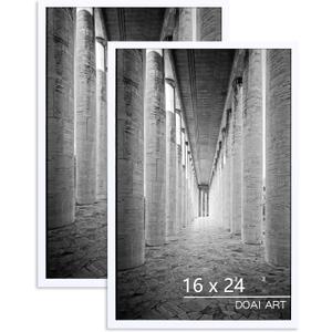 DOAI ART 16" x 24" Frame 2 Pack,16" x 24" Poster Frame White for Horizontal or Vertical Wall Mounting,Scratch-proof Safe and Artistic Large Photo Frame Wall Art (16x24 2Pack)