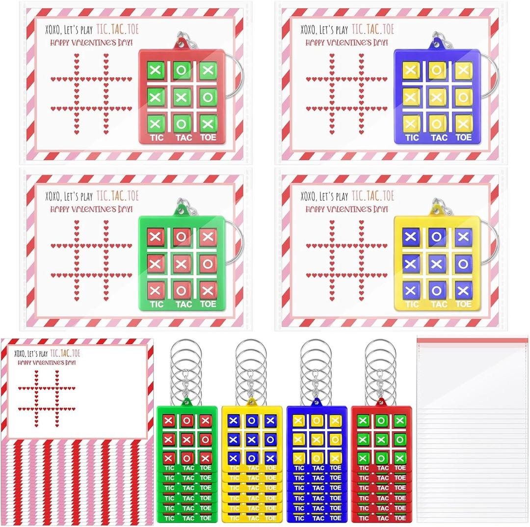 2 x Denylo pro 24 Sets Valentines Day Gifts Tic-Tac-Toe Keychain with Cards Tic Tac Toe Party Favors for Friends Valentines Day Gifts Party Favors