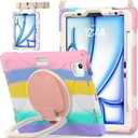 BATYUE Case for iPad Air 11-inch M3 (2025) / M2 (2024), iPad Air 5th/4th 10.9 inch(2022/2020), iPad Pro 11" 4th/3rd/2nd/1st, Kids Cover with 360 Rotating Stand, Pencil Holder, Carrying Strap, Pink (A01-No screen protector(Colorful Pink))