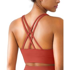 BRXL High Support Padded Sports Bra for Women Buttery Soft Criss Cross Back Strappy Workout Athletic Running Gym Bra (Large, Red)