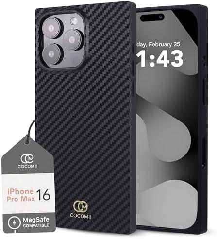 Cocomii - Rectangle Case Compatible with iPhone 16 Pro Max - Compatible with MagSafe, Carbon Fiber Texture, Aramid Pattern, Glossy, Magnetic Phone Case for iPhone 16 Pro Max 6.9 inch, Black