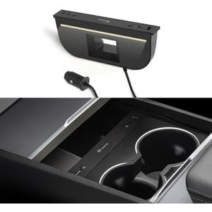 TPARTS Muti-Ports USB Hub for Tesla Model 3 Highland 2024+/Model Y Juniper 2025+, Center Console Hidden Fast Charger with Retractable Cable Model 3/Y Interior Accessories Charging Hub Docking Station