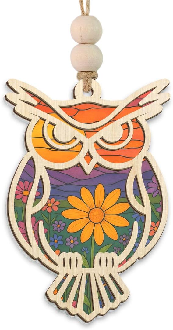 OASSIE Christmas Teacher Gifts for Women - Owl Suncatcher Ornament with Card - Graduation Teacher Appreciation Gifts from Student, Thank You Gift, Hanging Decor Ornaments for Tree, Owl Gift for Women