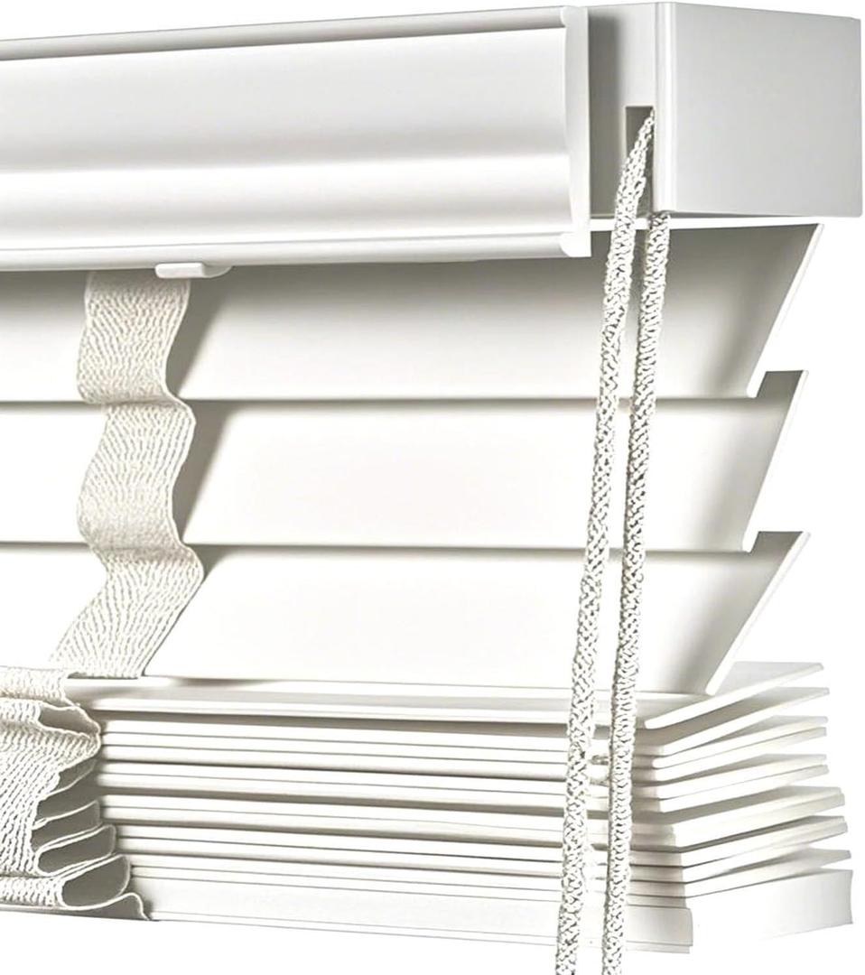 Wood Indoor Window Blinds 2" Slats, 16" 24" 28" 34" 40" 48" 52" 55" 62" 68" 70" 76" Cordless Horizontal Shades, Privacy Blackout Wooden Venetian Blind for Bedroom Bathroom Office(White)