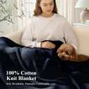100% Cotton Cable Knit Throw Blanket, Lightweight Soft Knit Blanket for Sofa Couch Bed, Breathable All-Season Throw, Cozy Decorative Blanket, 50 x 60 Inch,Navy