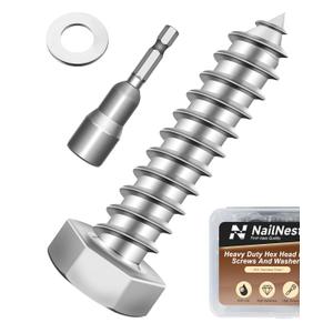 (1Box) 5/16" x 1-1/2" Hex Head Lag Screws Bolts with Flat Washers, 15Sets 304 Stainless Steel 18-8 Heavy Duty 5/16 Lag Bolts for Wood with Hex Socket