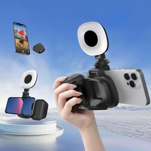 Phone Camera Grip with Selfie Ring Light & Detachable Bluetooth Remote Control, TikTok Scrolling Remote Shutter, Cold Shoe for Light/Mic, Compatible with iPhone & Android Phone