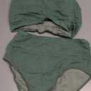 Herseas Women 2 Pieces High Waist Bikini Set Cute Knit Ribbed Sports Swimsuit 2025 Summer Beach Scoop Neck Cheeky Bathing Suit Beachwear Green, Medium