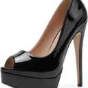 WUXIN H&P Women's Platform Stiletto Heels Shoes Peep Toe Pumps 6 inch Sexy Heels for Dress Wedding Party (8.5, Black)