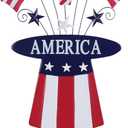 hogardeck 4th of July Decorations Outdoor, 31" Metal Patriotic Hat with Flag Star Rocket Decorative Garden Stakes for Fourth of July Decorations, Memorial Day Yard Signs for Garden Lawn Porch Decor