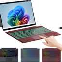 Aulaiiex Microfiber Leather Keyboard for Surface Pro 7+/7/6/5/4/3, Wireless Keyboard Type Cover with Palm Rejection Touchpad, TypeC Charging, 7Color Backlight for Microsoft Surface Pro