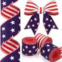XunYee 3 Rolls 4th of July Patriotic Ribbons Red White Blue American Flag Double Sided Star Striped Wired Ribbon for Independence Day 250th Anniversary Christmas Bow DIY Crafts 2.5 x 15 Yards