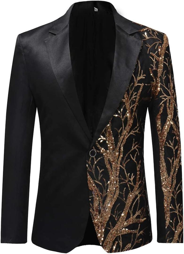 Cloudstyle Mens Stylish Dinner Tux Dress Blazer Gold Sequin Slim Fit Suit Jacket Sport Coat X-Small
