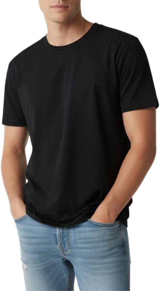 Mens 100% Cotton T-Shirt, Crew Neck Soft Premium Regular Fit Tee, Plain Short Sleeve Comfort Fit Tees for Men (Medium, Pack of 1 - Black)
