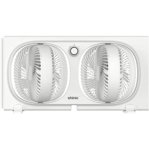 shinic 9" Twin Window Fan with 270 Rotatable Fans, 2-Speeds, Vertical Window Fan with Rigid & Accordion Expanders, Width Adjustable (21.65" To 33.27"), Ideal for Home, Kitchen, Bedroom, Office
