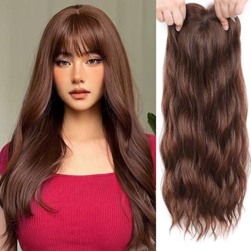 Rootoo Hair Toppers for Women, 20 Inch Toppers Hair pieces for Women with Thinning Hair Big Base Curly Wavy Wiglets Cover 360° 3D French Clip in Bangs (Auburn Brown)