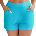 Halcurt Women's 3" High Waisted Swim Board Short with Liner Pokcet Boyshorts Swimsuit Bottoms, L