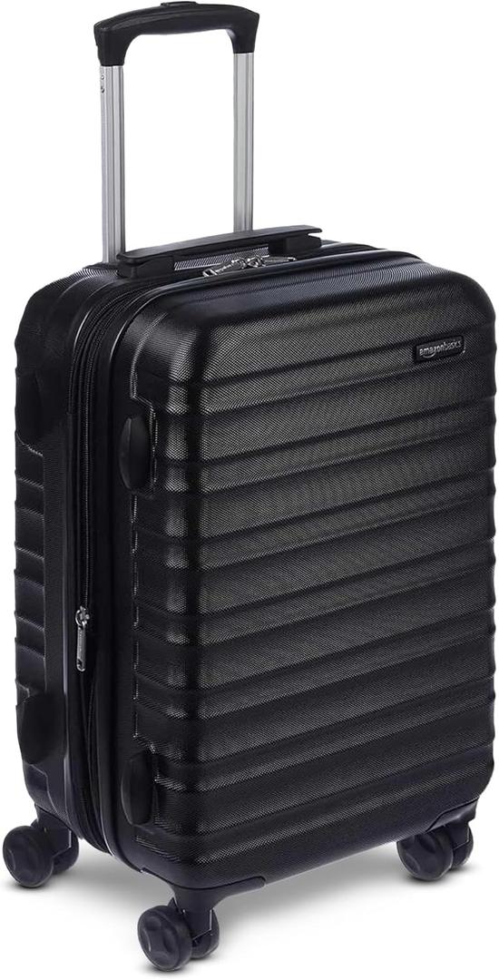 Amazon Basics 21" Hardside Carry-On Luggage with Spinner Wheels, Expandable for Up to 25% More Space, Scratch-Resistant Hard Shell, Telescoping Handle, Black
