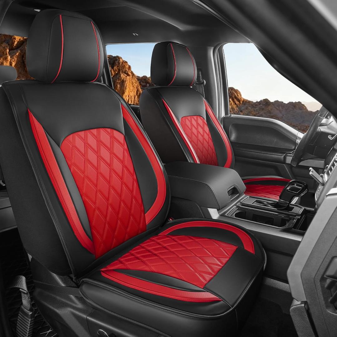 LINGVIDO Truck Seat Covers for 2016-2023 Toyota Tacoma Double Cab (60/40 Split Bench Rear ONLY), Waterproof Faux Leather Seat Covers for Trucks, Full Set Front & Rear, Black & Red