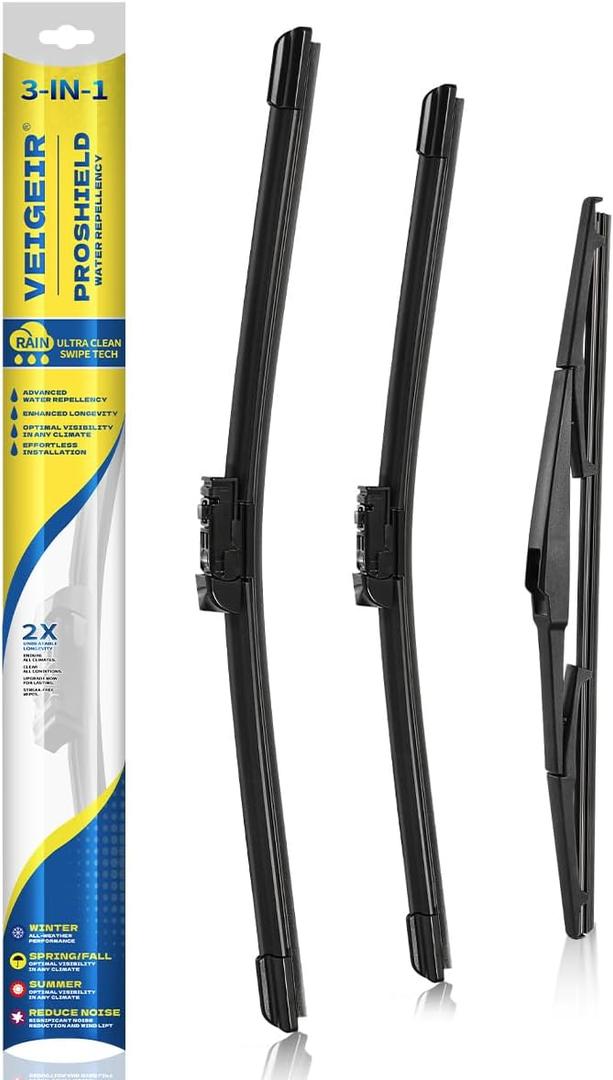3 Pack Windshield Wiper Blades Compatible With 2015 2016 2017 Lexus NX200t / 2018 2019 2021 NX300 / 2015-2021 NX300h Front Rear Wipers Blade Set for My Car - 26" 16" 12"